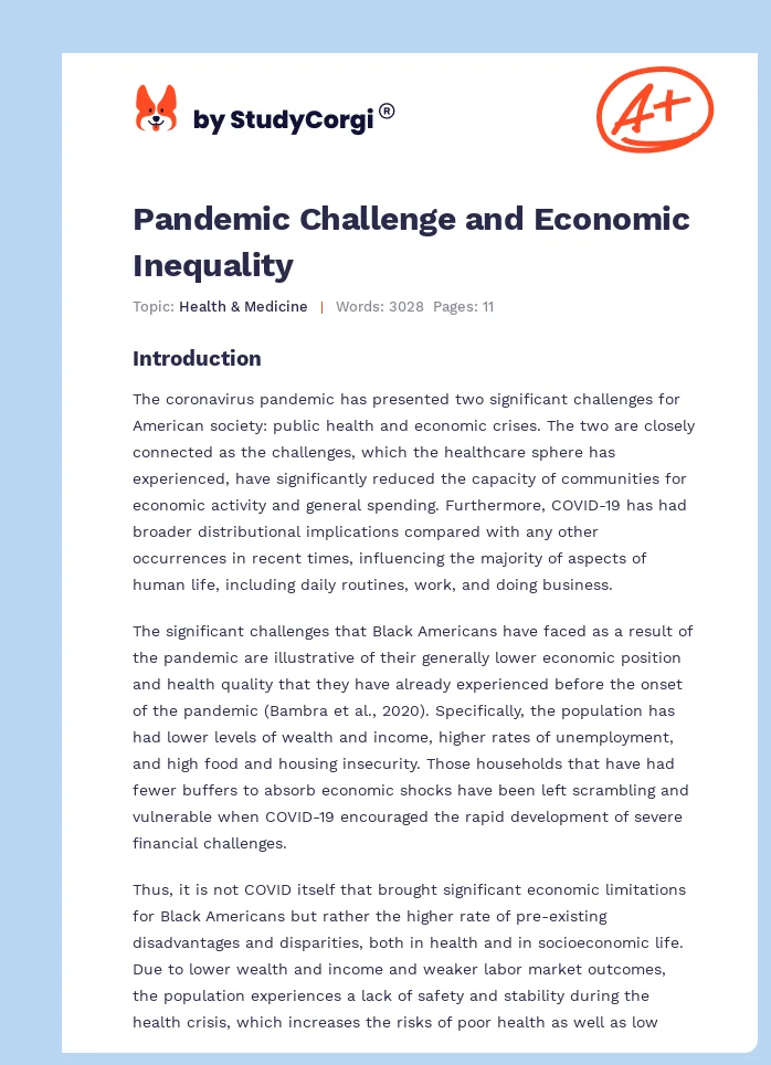 Pandemic Challenge and Economic Inequality. Page 1