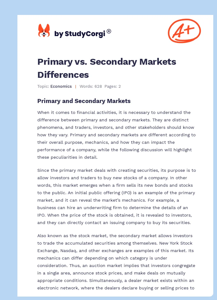 Primary vs. Secondary Markets Differences. Page 1
