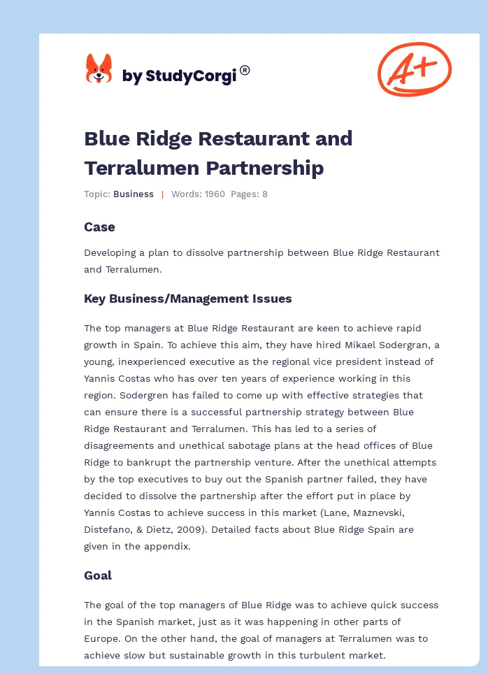 Blue Ridge Restaurant and Terralumen Partnership. Page 1
