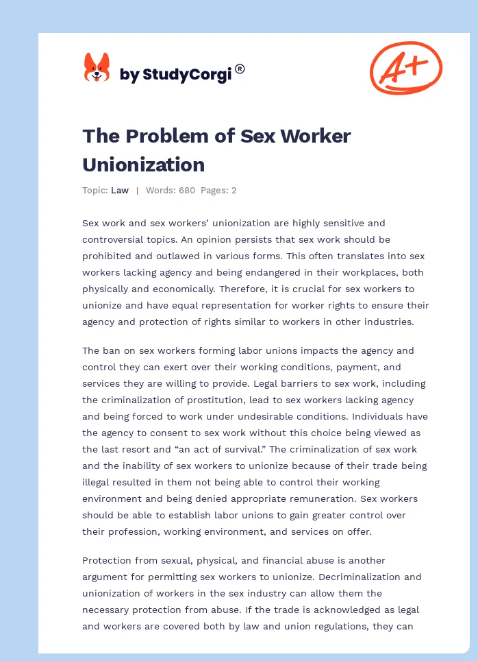 The Problem of Sex Worker Unionization. Page 1