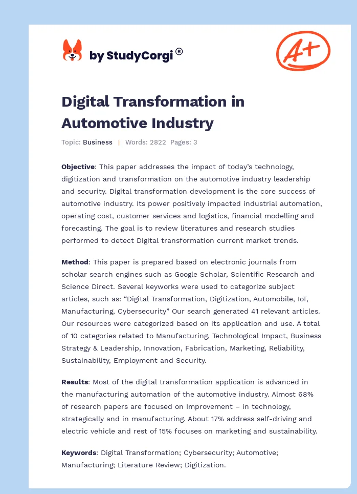 Digital Transformation in Automotive Industry. Page 1