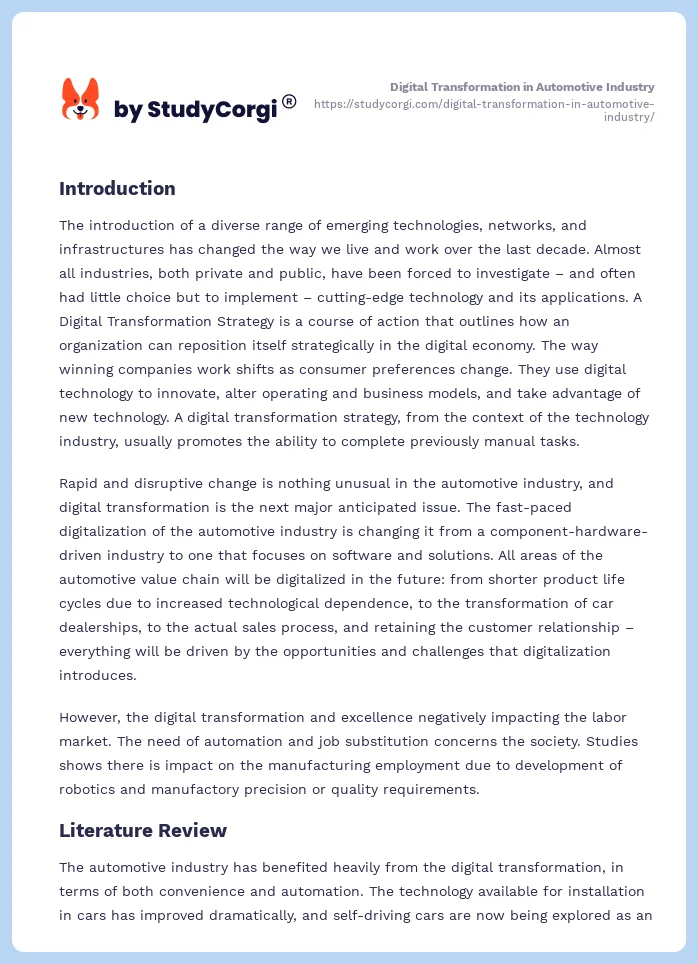 Digital Transformation in Automotive Industry. Page 2