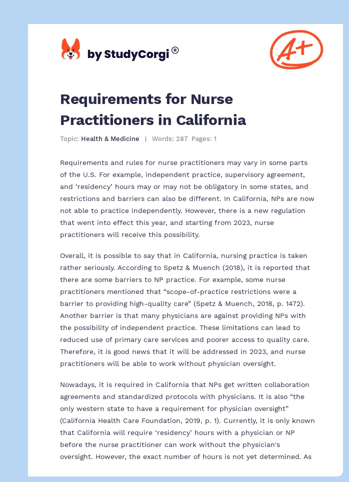 Requirements for Nurse Practitioners in California. Page 1