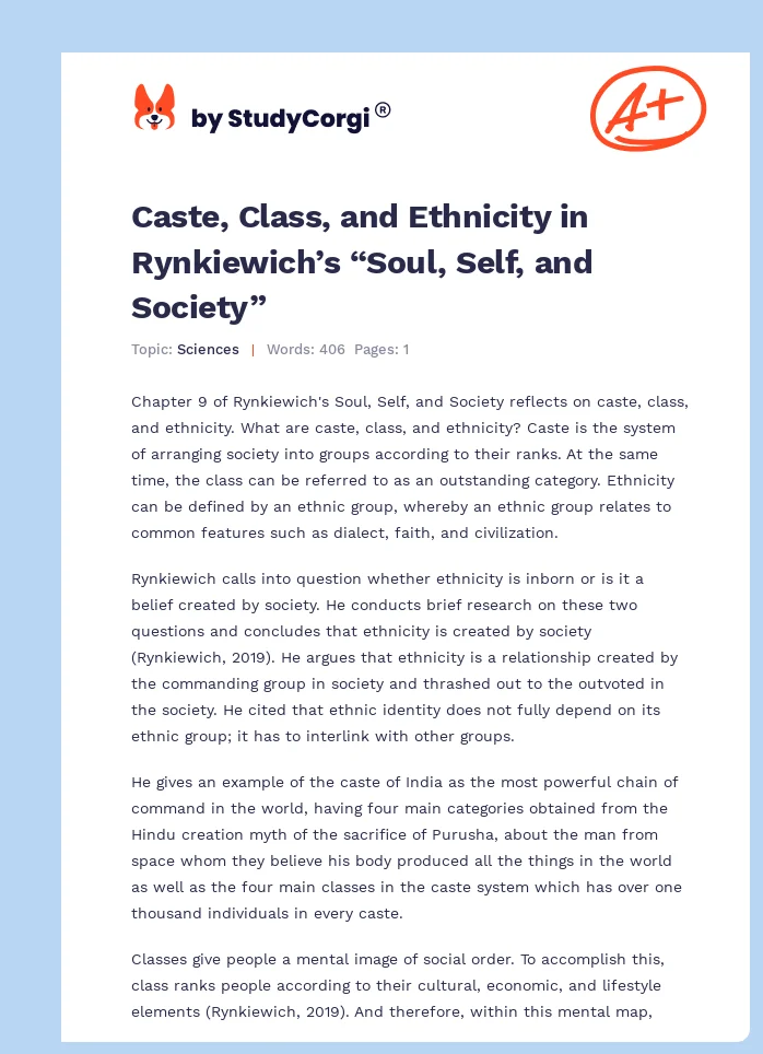 Caste, Class, and Ethnicity in Rynkiewich’s “Soul, Self, and Society”. Page 1