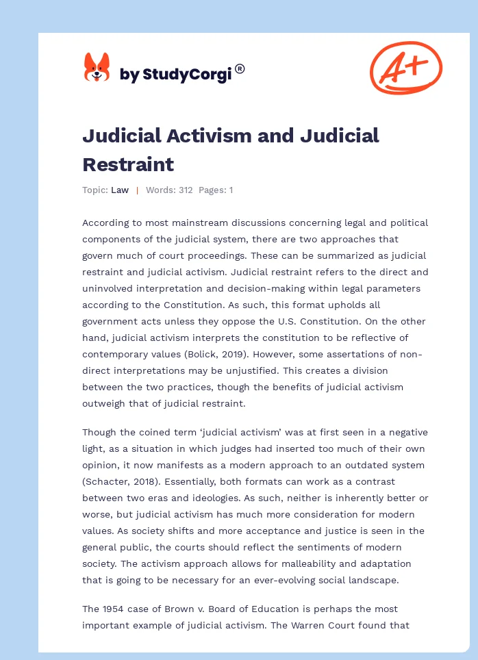 Judicial Activism and Judicial Restraint. Page 1