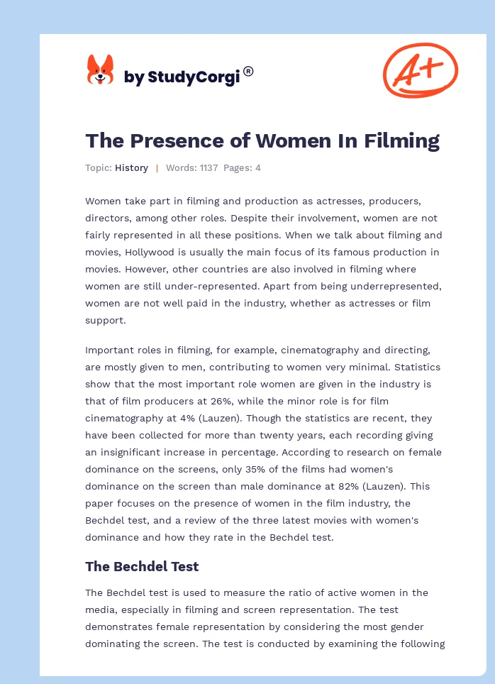 The Presence of Women In Filming. Page 1