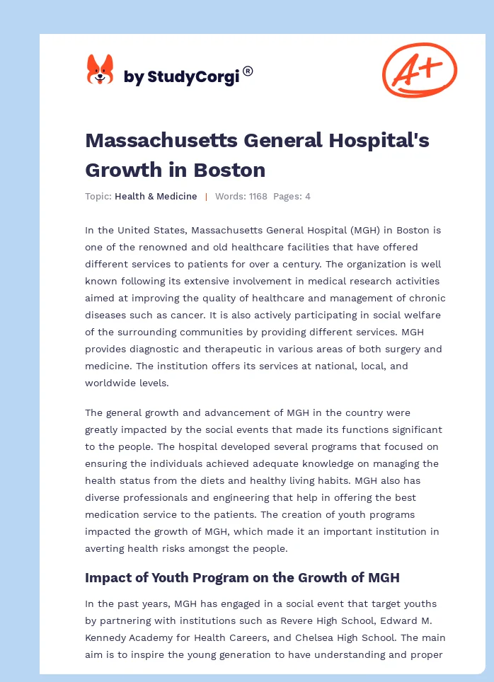 Massachusetts General Hospital's Growth in Boston. Page 1