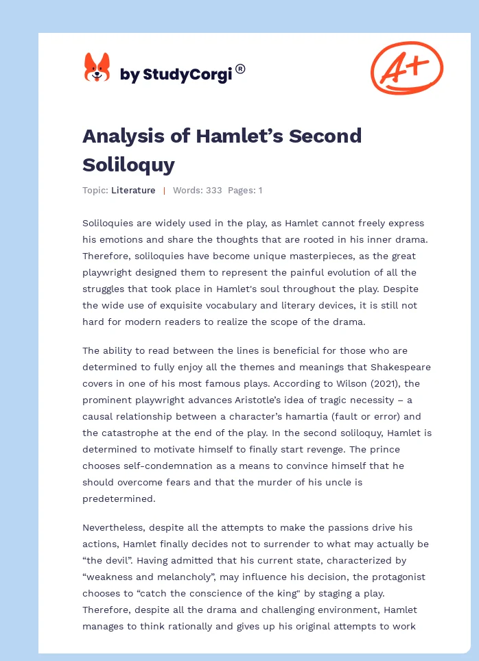 Analysis of Hamlet’s Second Soliloquy. Page 1
