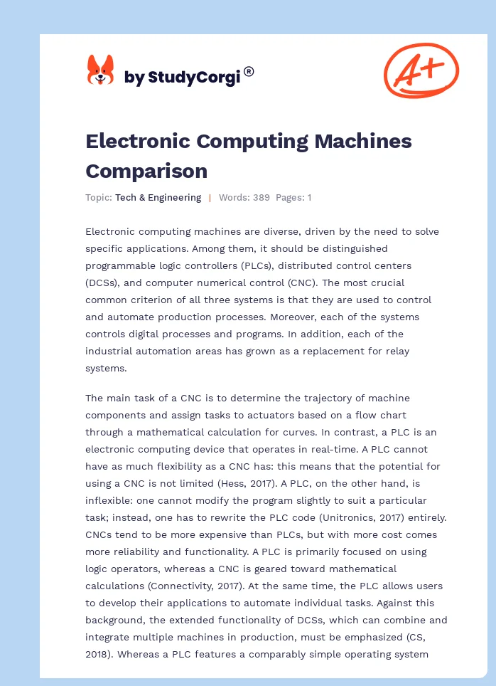 Electronic Computing Machines Comparison. Page 1