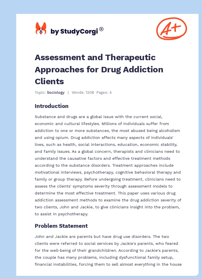 Assessment and Therapeutic Approaches for Drug Addiction Clients. Page 1