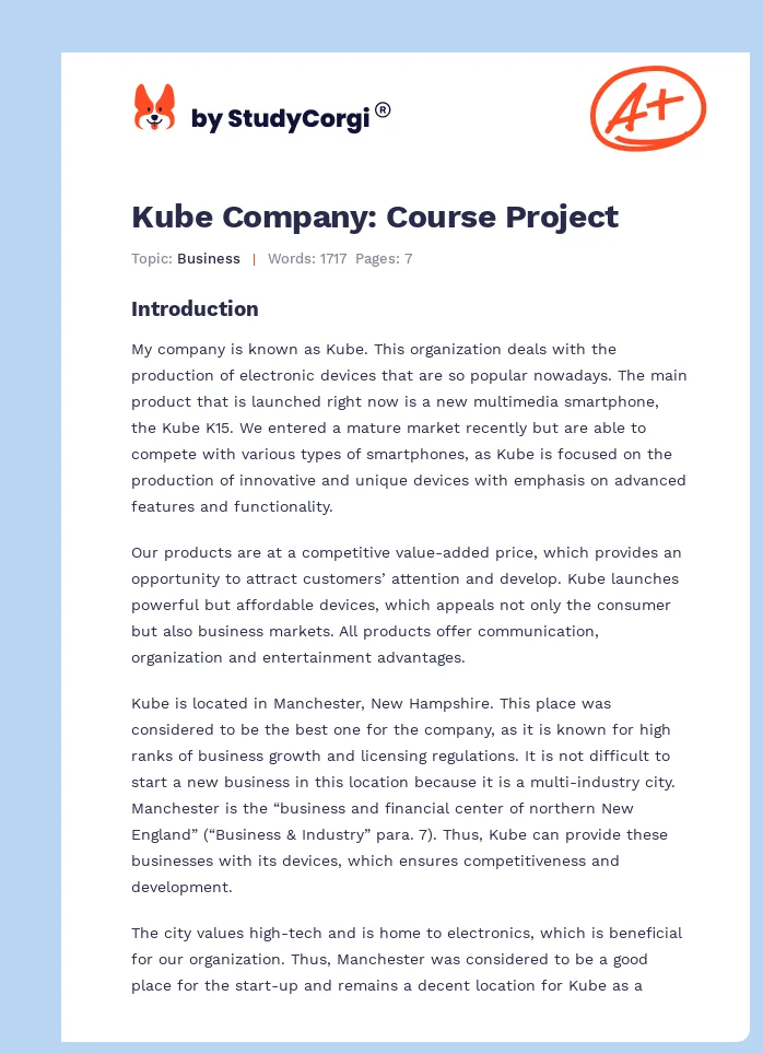 Kube Company: Course Project. Page 1