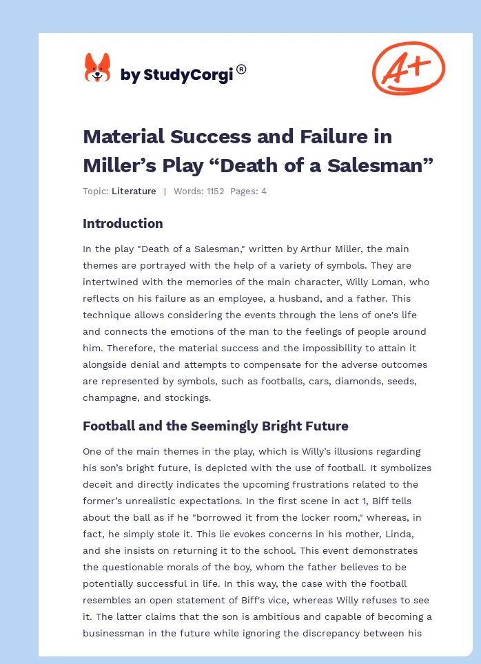 Material Success and Failure in Miller’s Play “Death of a Salesman”. Page 1