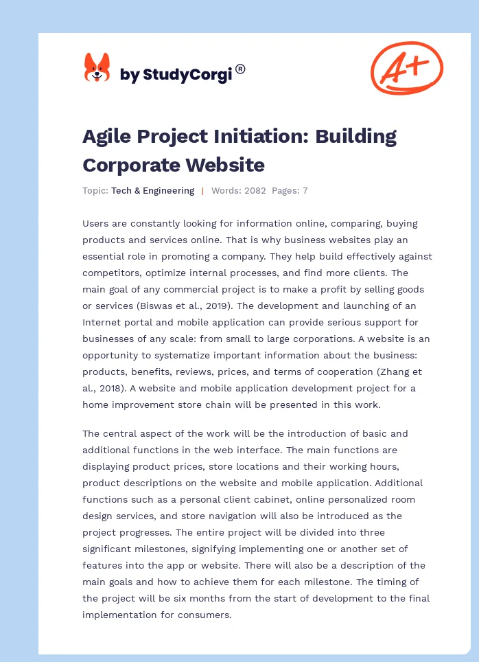 Agile Project Initiation: Building Corporate Website. Page 1