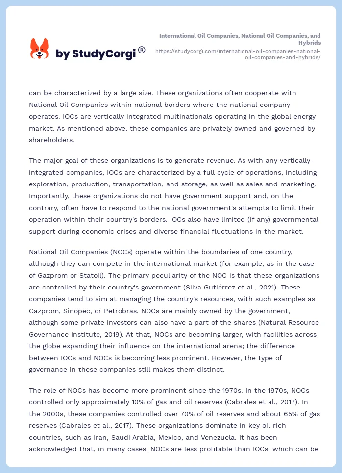 International Oil Companies, National Oil Companies, and Hybrids. Page 2