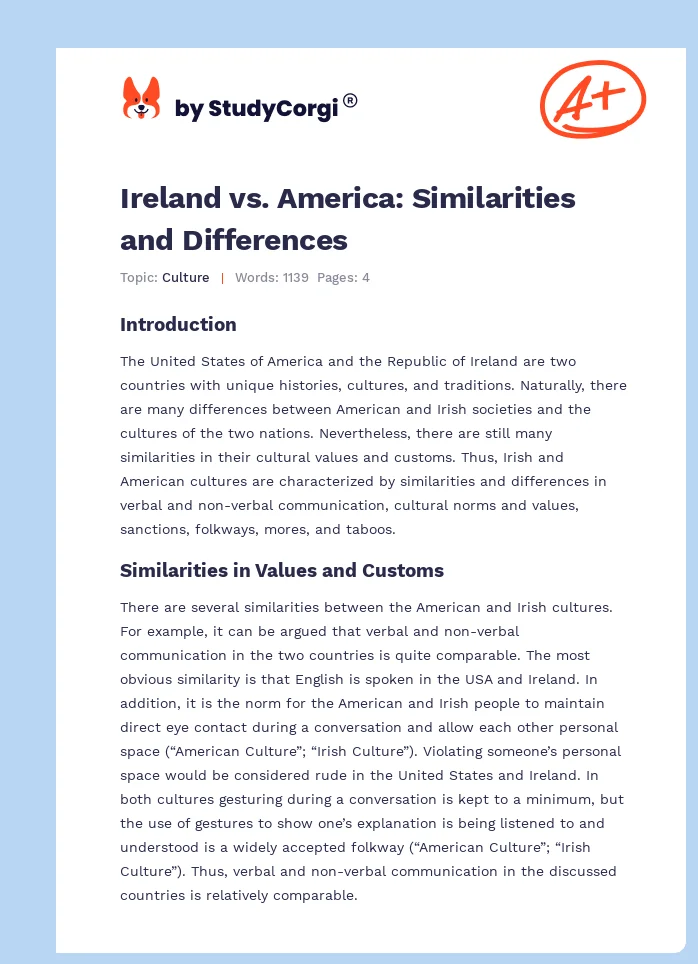 Ireland vs. America: Similarities and Differences. Page 1
