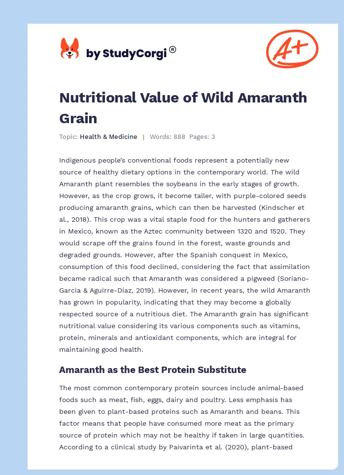 Nutritional Value of Wild Amaranth Grain. Page 1
