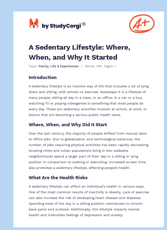 A Sedentary Lifestyle: Where, When, and Why It Started. Page 1