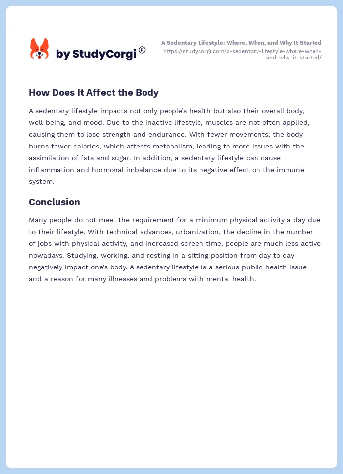 A Sedentary Lifestyle: Where, When, and Why It Started. Page 2