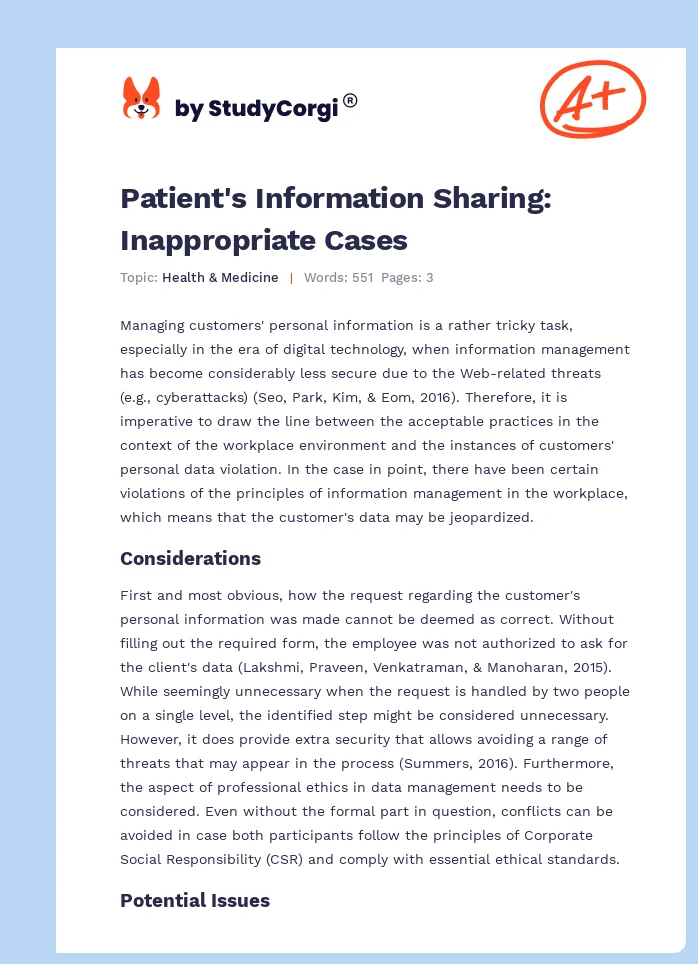 Patient's Information Sharing: Inappropriate Cases. Page 1