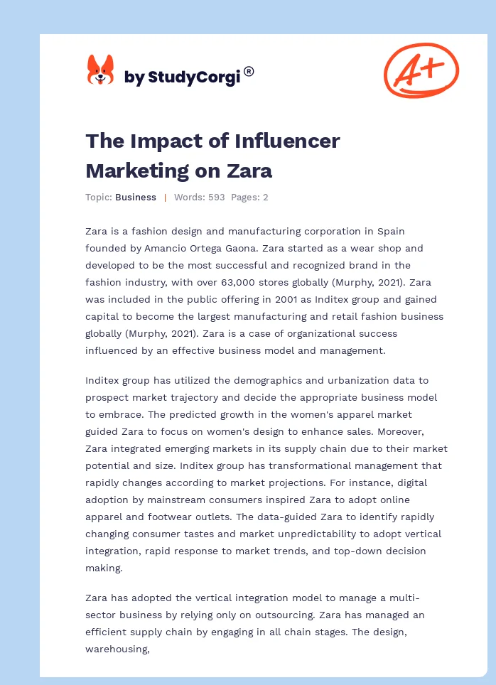 The Impact of Influencer Marketing on Zara. Page 1