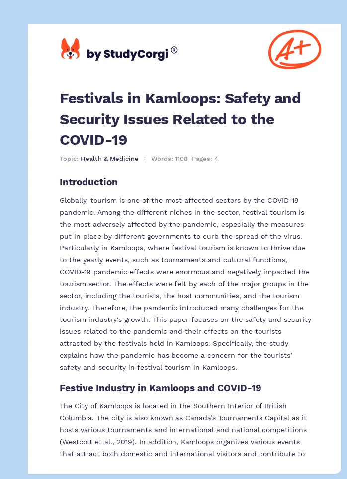 Festivals in Kamloops: Safety and Security Issues Related to the COVID-19. Page 1