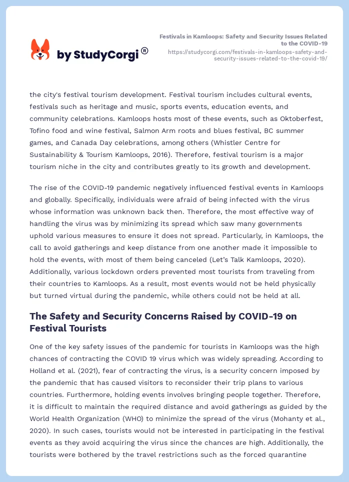 Festivals in Kamloops: Safety and Security Issues Related to the COVID-19. Page 2