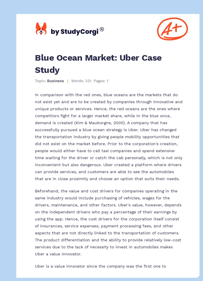Blue Ocean Market: Uber Case Study. Page 1