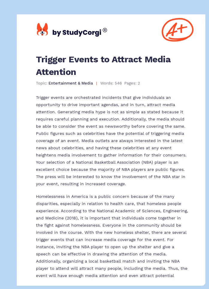 Trigger Events to Attract Media Attention. Page 1
