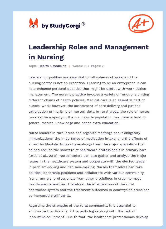 Leadership Roles and Management in Nursing. Page 1
