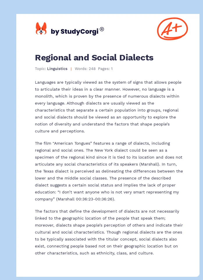 Regional and Social Dialects. Page 1