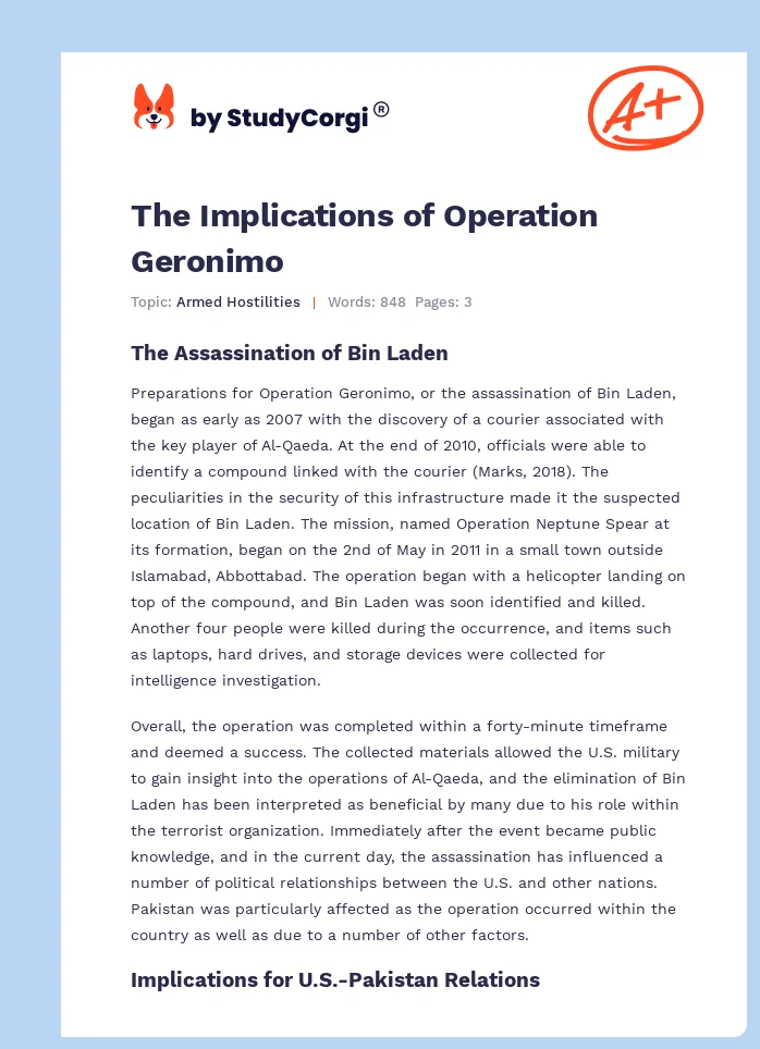 The Implications of Operation Geronimo. Page 1