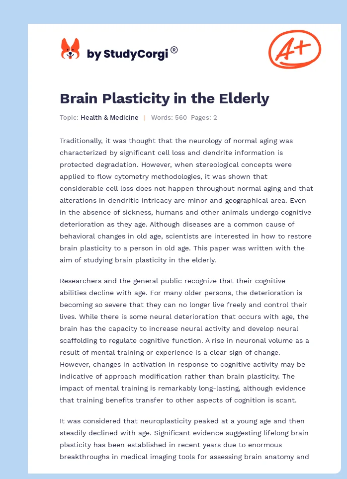 Brain Plasticity in the Elderly. Page 1