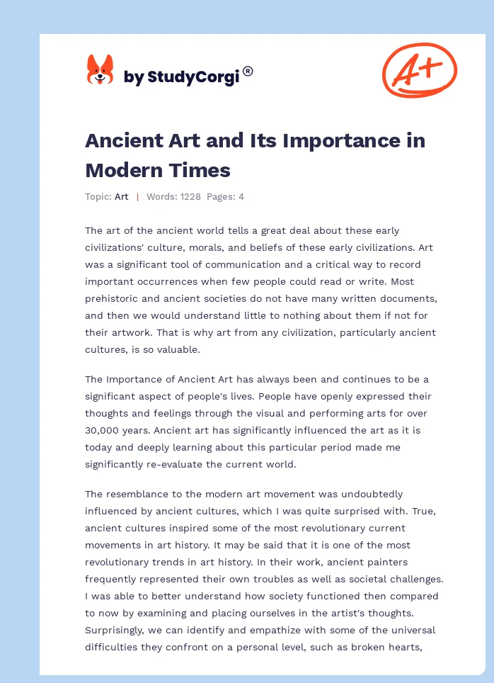 Ancient Art and Its Importance in Modern Times. Page 1