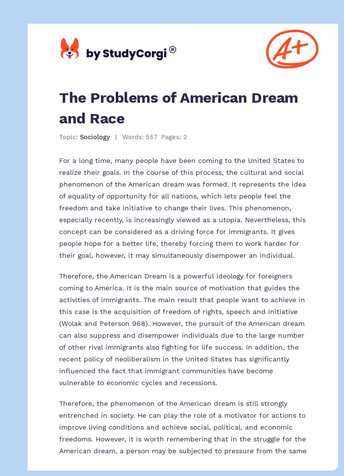 The Problems of American Dream and Race. Page 1