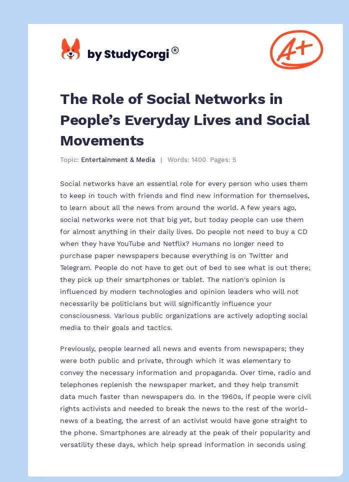 The Role of Social Networks in People’s Everyday Lives and Social Movements. Page 1