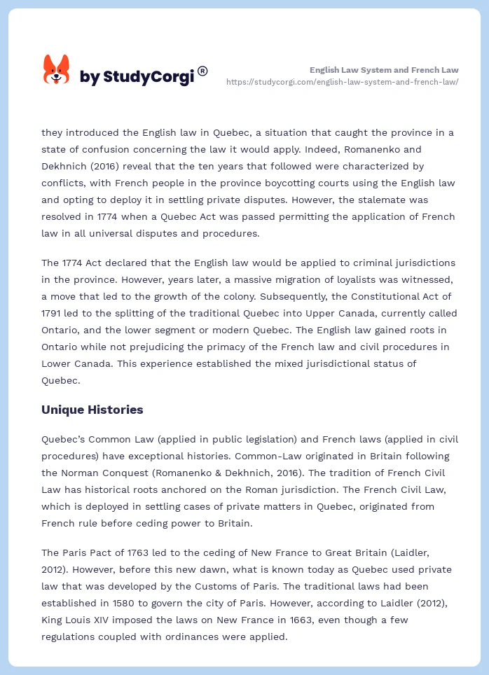 English Law System and French Law. Page 2