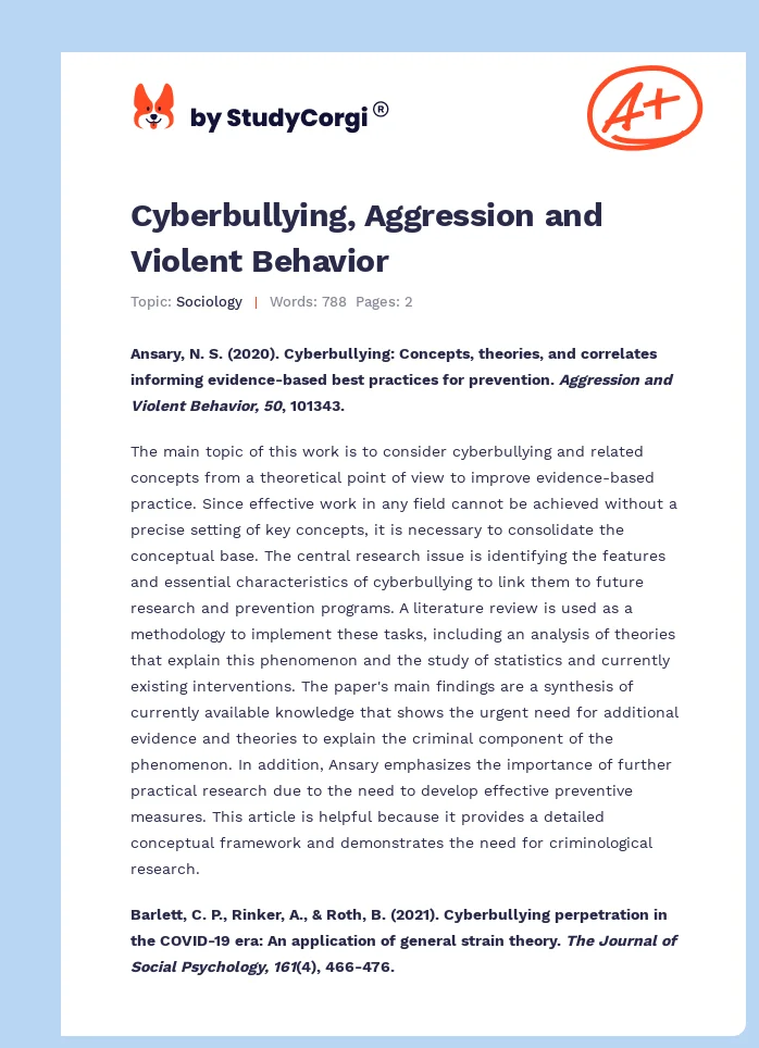Cyberbullying, Aggression and Violent Behavior. Page 1