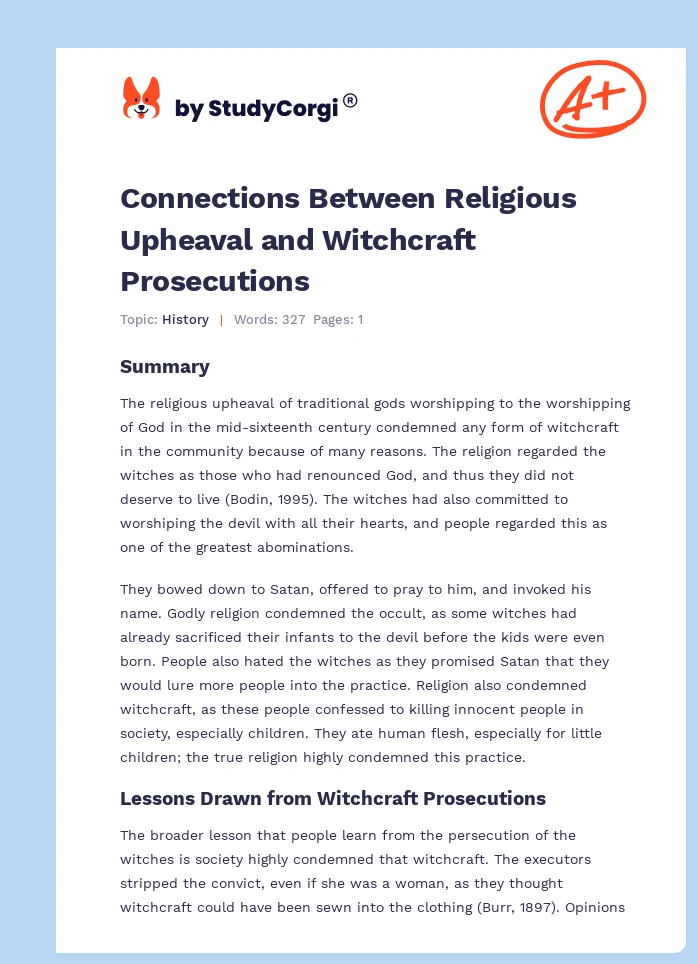 Connections Between Religious Upheaval and Witchcraft Prosecutions. Page 1