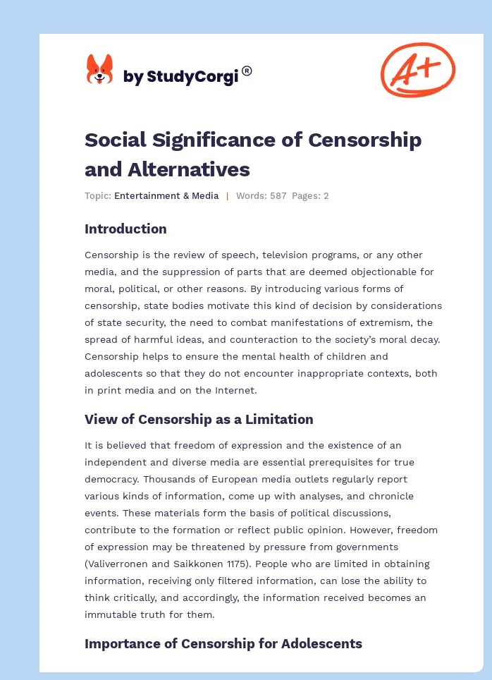 Social Significance of Censorship and Alternatives. Page 1