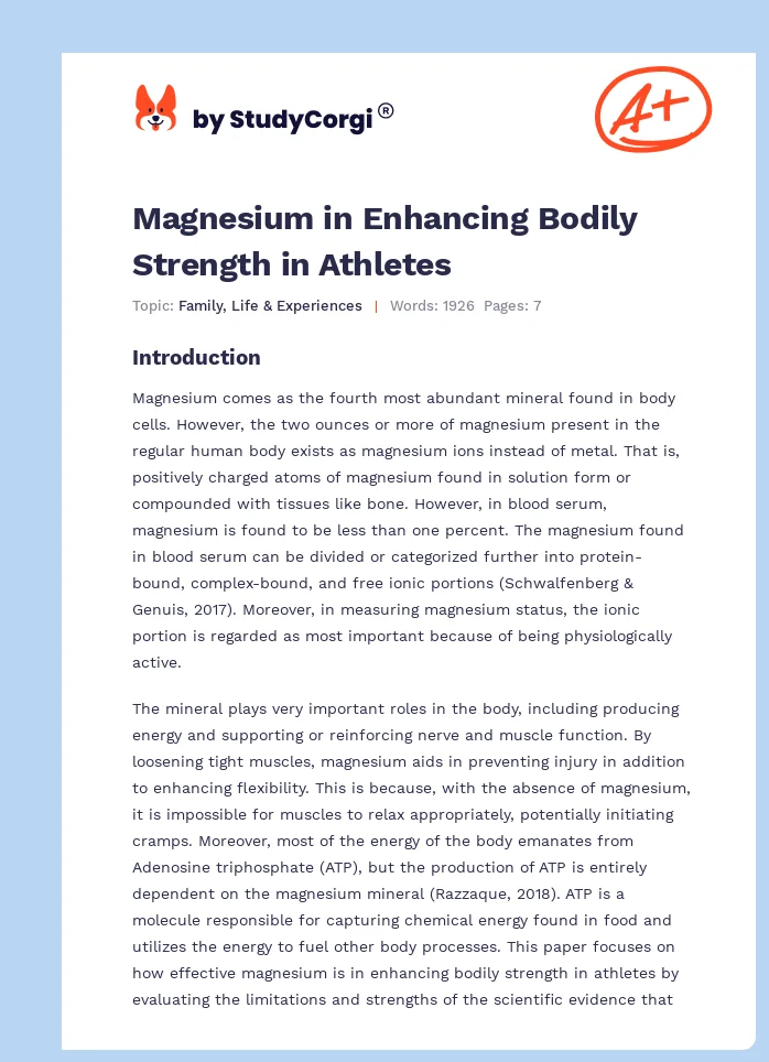 Magnesium in Enhancing Bodily Strength in Athletes. Page 1