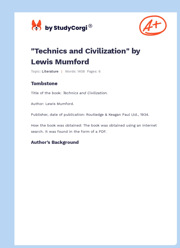 "Technics and Civilization" by Lewis Mumford. Page 1