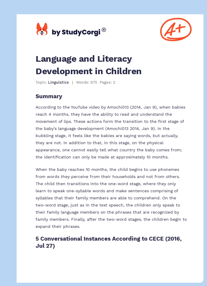 Language and Literacy Development in Children. Page 1