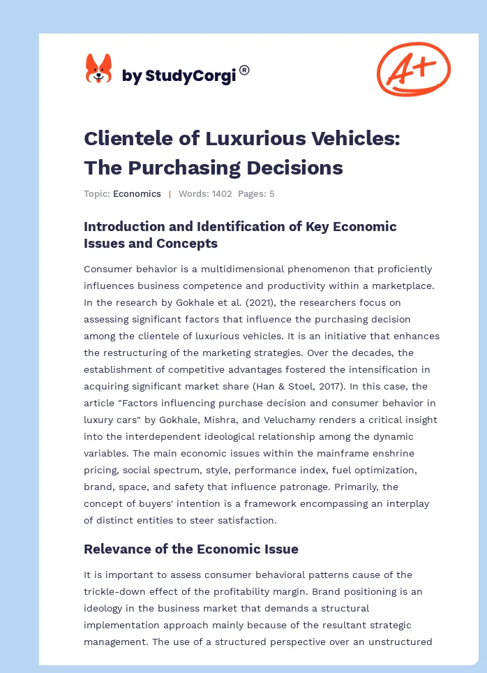 Clientele of Luxurious Vehicles: The Purchasing Decisions. Page 1