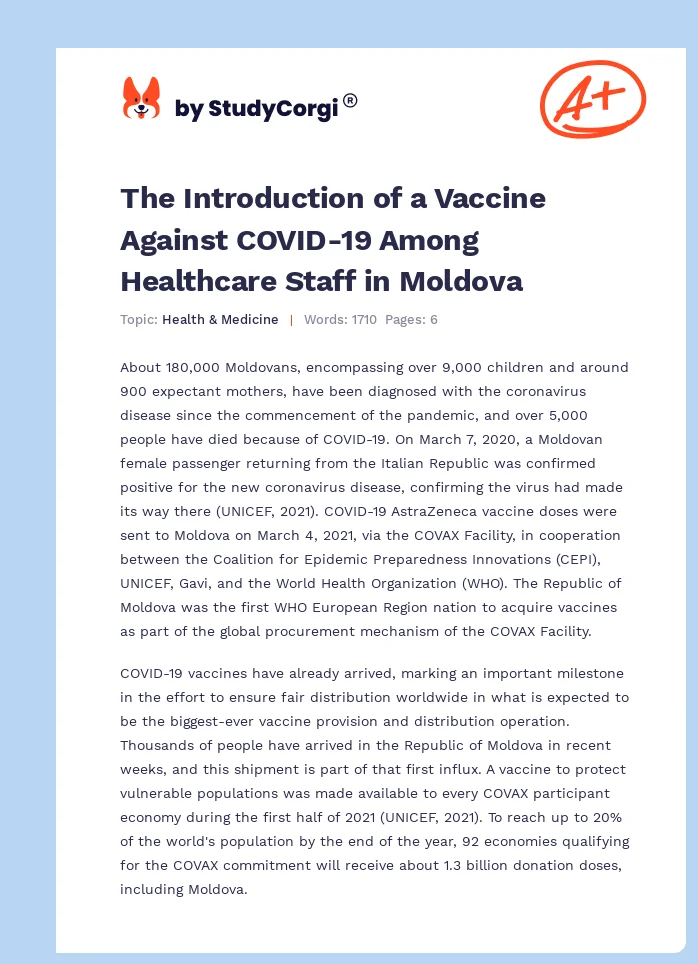 The Introduction of a Vaccine Against COVID-19 Among Healthcare Staff in Moldova. Page 1