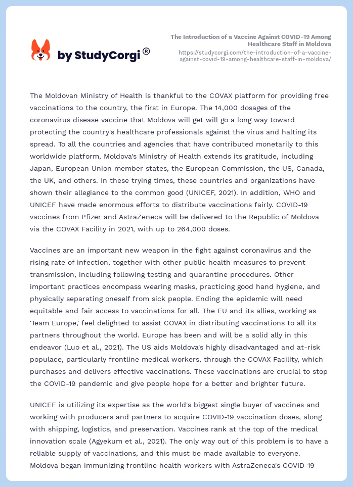 The Introduction of a Vaccine Against COVID-19 Among Healthcare Staff in Moldova. Page 2