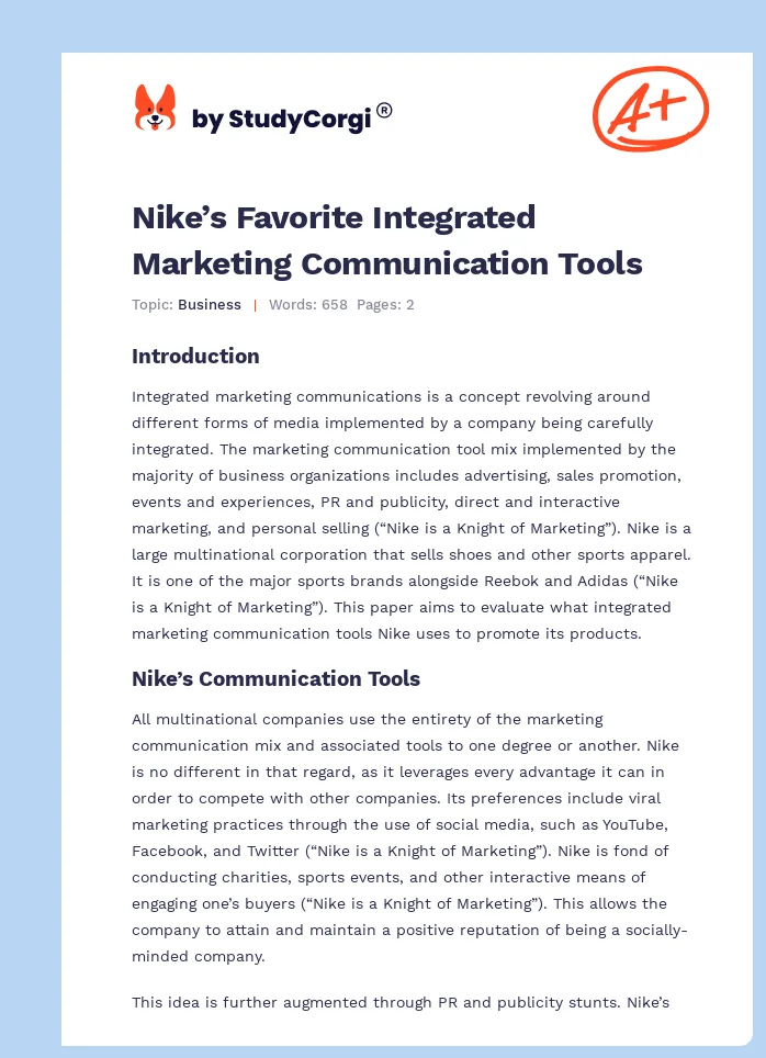 Nike’s Favorite Integrated Marketing Communication Tools. Page 1