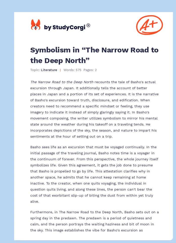 Symbolism in “The Narrow Road to the Deep North”. Page 1