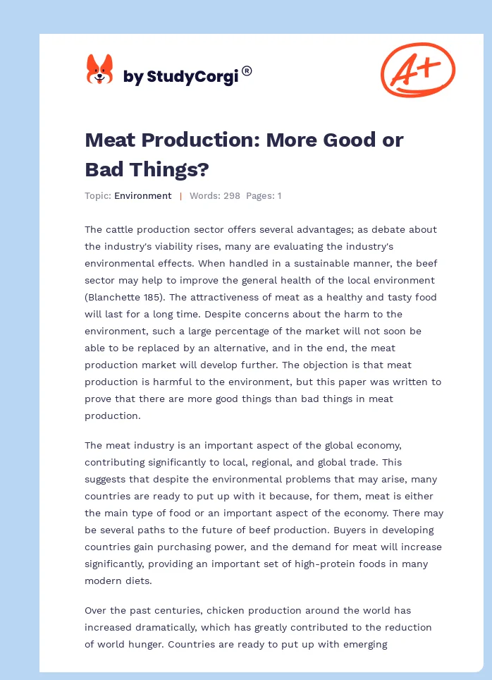 Meat Production: More Good or Bad Things?. Page 1