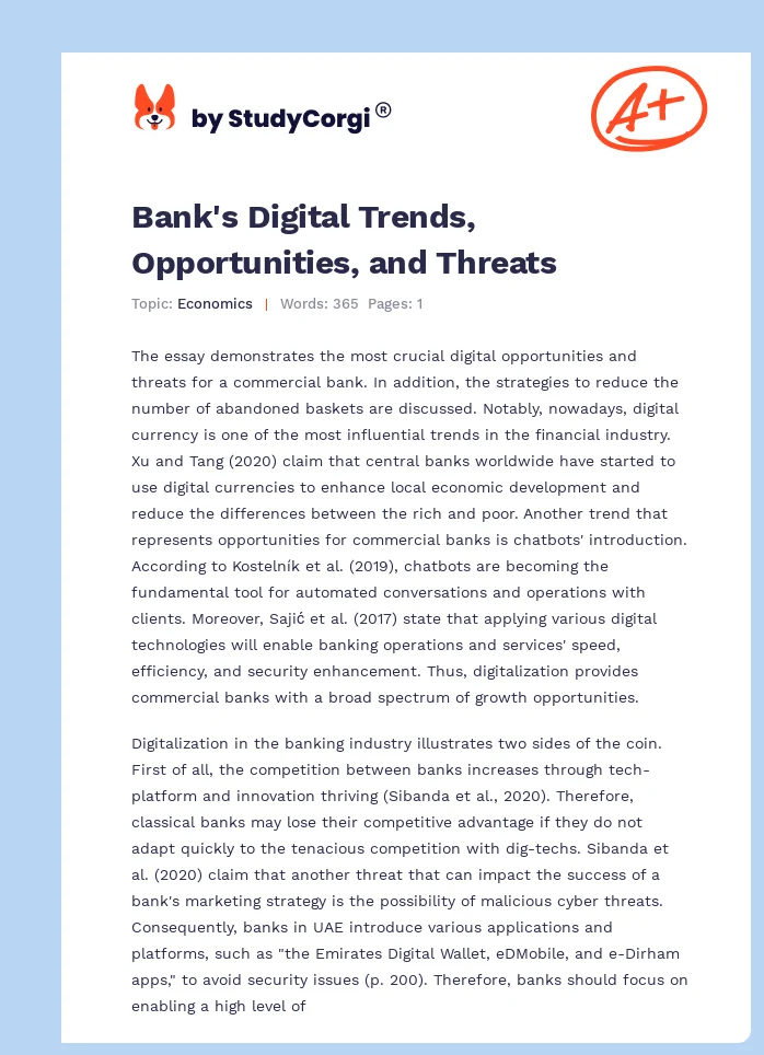 Bank's Digital Trends, Opportunities, and Threats. Page 1