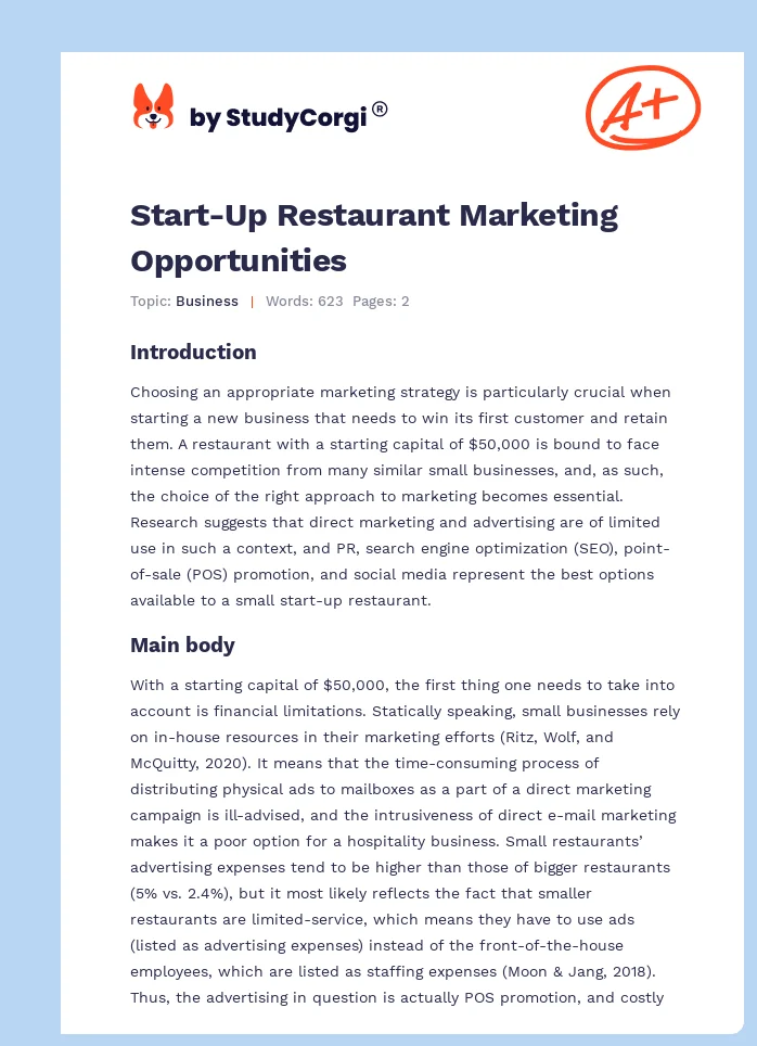 Start-Up Restaurant Marketing Opportunities. Page 1